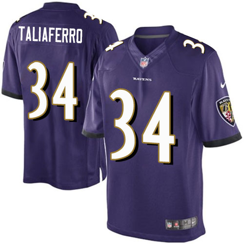 Youth Elite Lorenzo Taliaferro Nike Jersey Purple Home - #34 NFL Baltimore Ravens